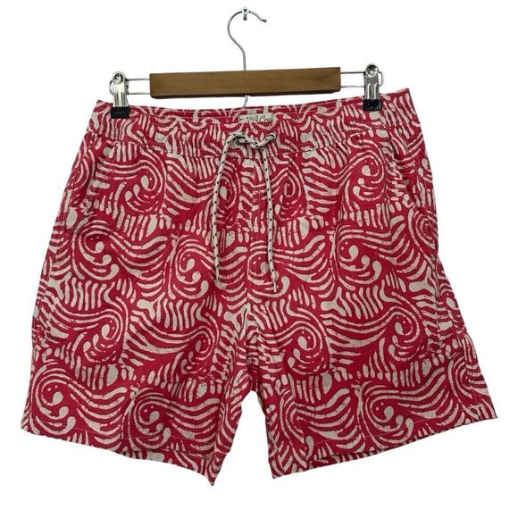 J Crew Men’s Tropical Red‎ White Print Swim Shorts size Medium - Picture 1 of 9